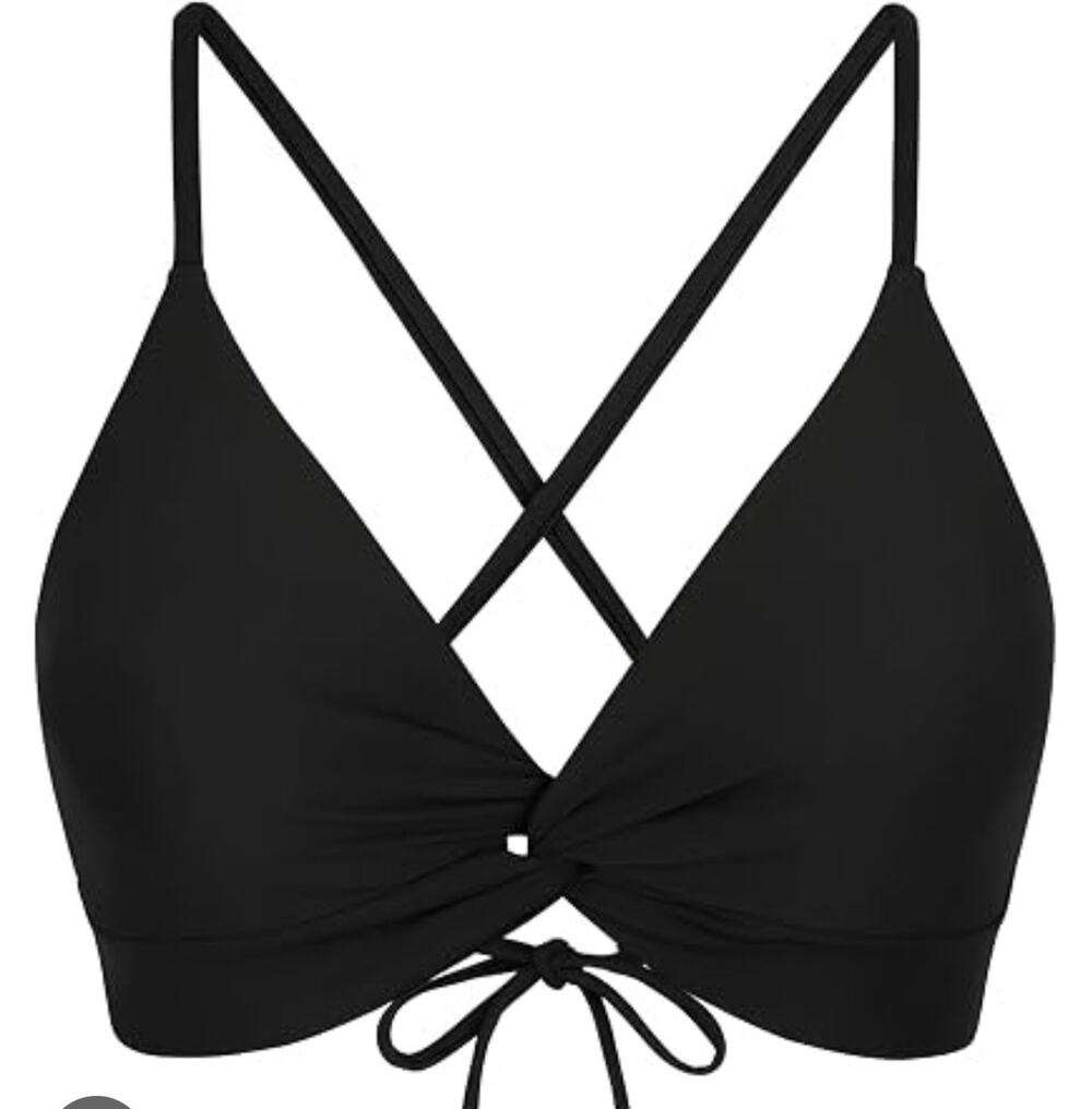 Zaful Black Lace Up Bikini Top Women's Size S US 4 Strappy Tie Back Swim Top